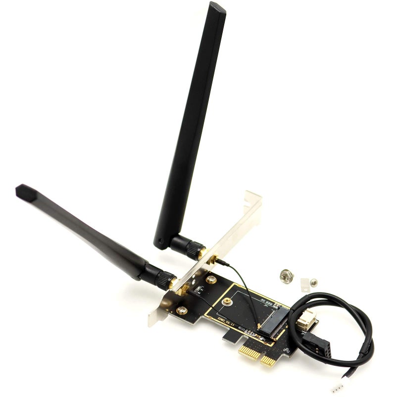 Deal4GO M.2 NGFF Wireless Card to PCIe Adapter Desktop WLAN Converter w/ 2X 6dBi Antenna for Intel AX210 AX200 9260 8265 8260 7265 7260 Killer 1535 (NO WiFi Card) - Image 1